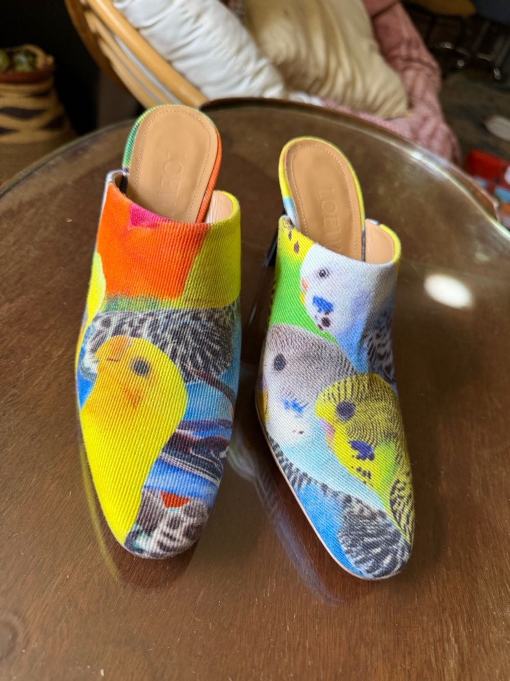 Loewe Multicolor Budgie Print Slip-On Mules - Yellow, Blue, Green